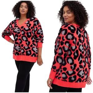 Torrid NWT Slouchy Tunic Pullover Sweater - Leopard Print Coral Size 5X (28)